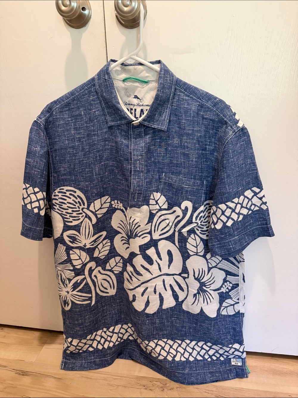 Tommy Bahama Navy Blue and White Tropical Button-Down Shirt